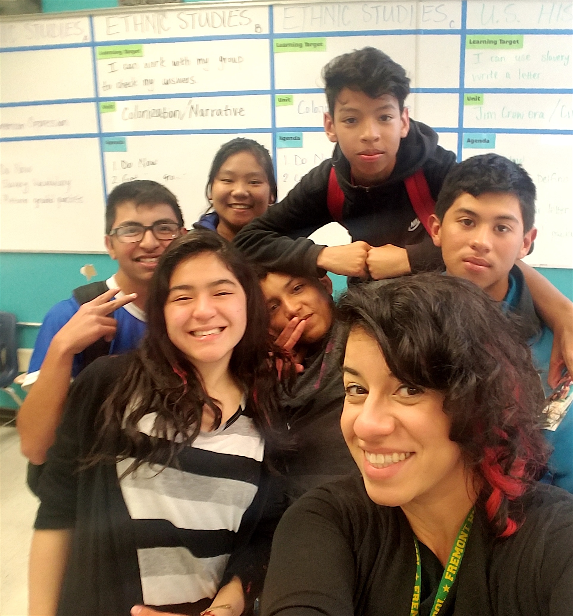 Fremont High School Teacher Carolyn Delfino and Newcomer Students